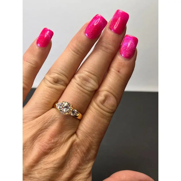 Trilogy CZ gold over sterling silver ring size 9 - Picture 2 of 9